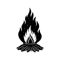 burning bonfire large flame camping silhouette vector