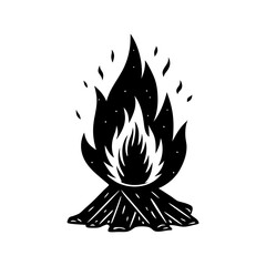 burning bonfire large flame camping silhouette vector