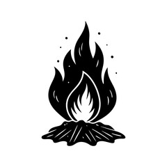 burning bonfire large flame camping silhouette vector