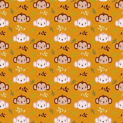 Seamless pattern with cute monkey heads
