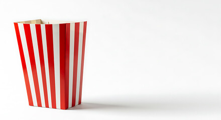 Red and White Striped Popcorn Box with Long Shadow on White Background