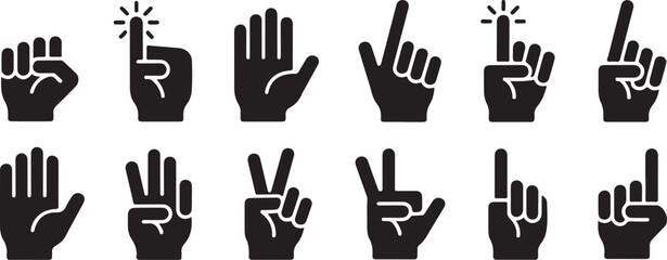 Collection of Hand Gestures Icons Black Silhouettes