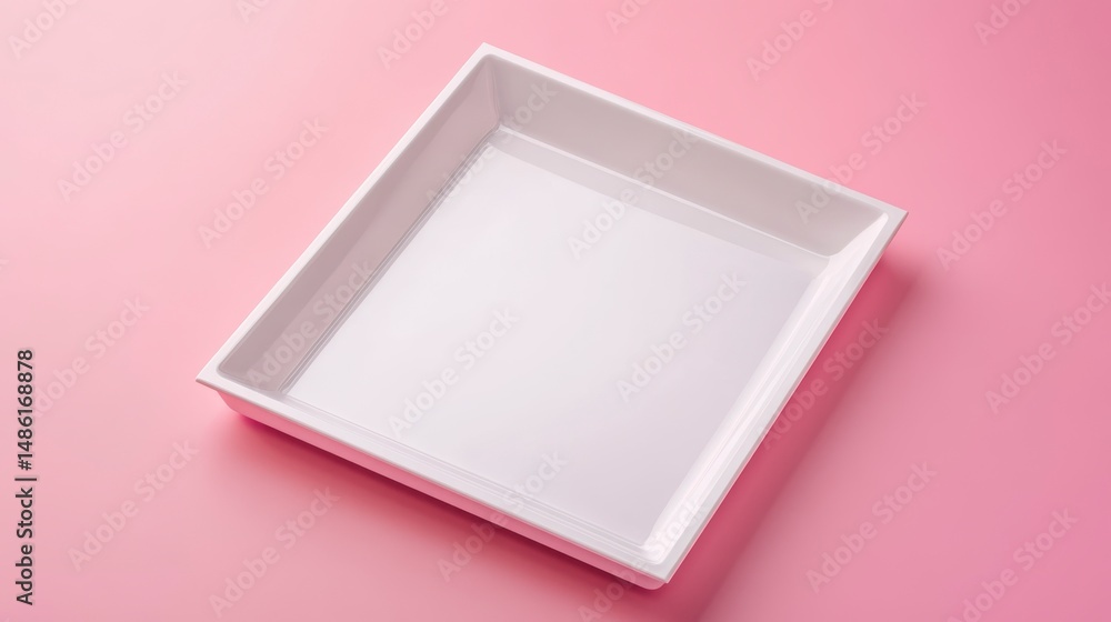 Poster empty white square container on pink background.