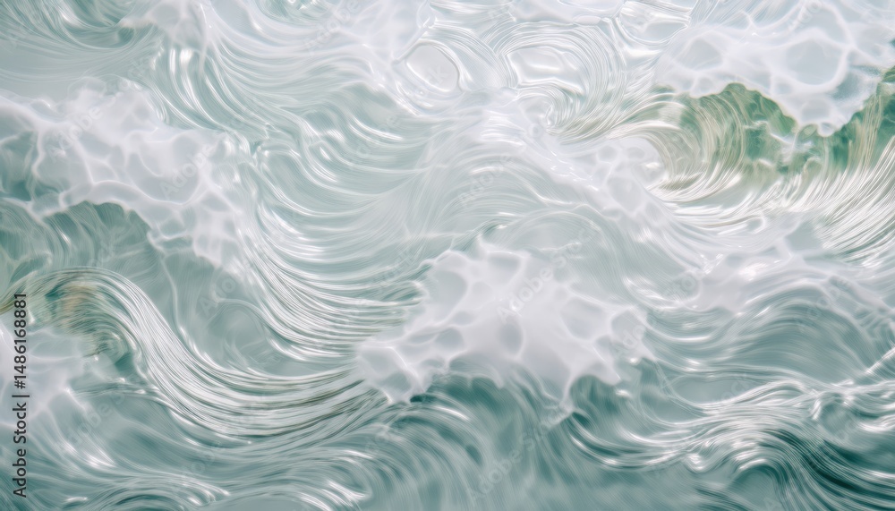 Poster ethereal abstract fluid texture in pearlescent mint and white tones for web design, branding, or mod