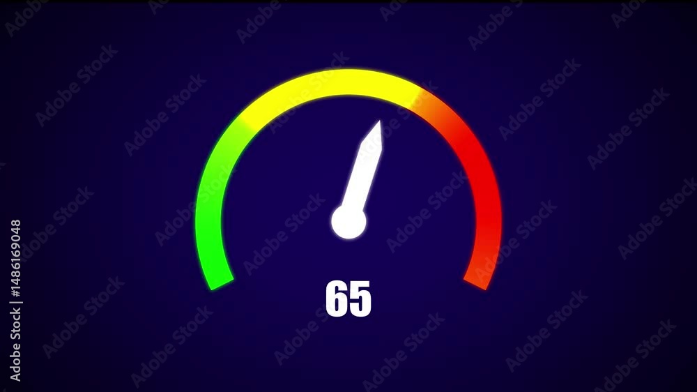 Poster gauge with needle at 34 indicating performance and progress. digital animated gauge with needle poin