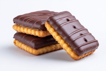 Stack of Chocolate Coated Biscuits on White Background