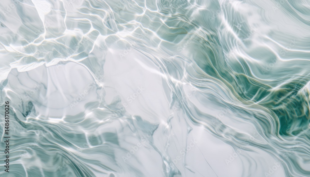 Poster ethereal abstract fluid texture in pearlescent mint and white tones for web design, branding, or mod