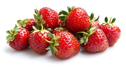 Ripe Strawberries in Bunch Isolated on White Background