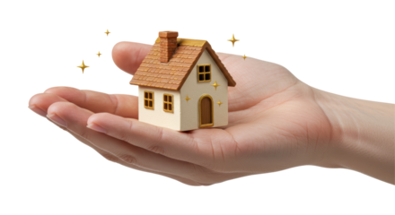 Isolated Small House in Hand with Stars