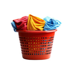 Colorful Clothes in Red Laundry Basket