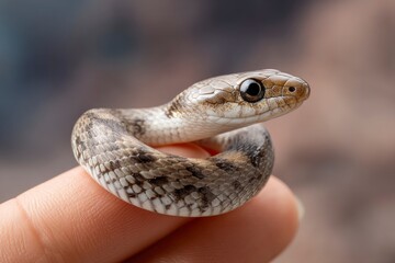Fototapeta premium Holding Small Snake on Finger Closeup Wildlife Animal Photo