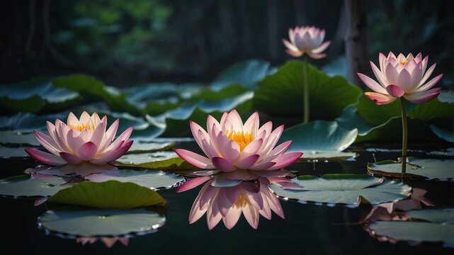 Pink Lotus in a Pond