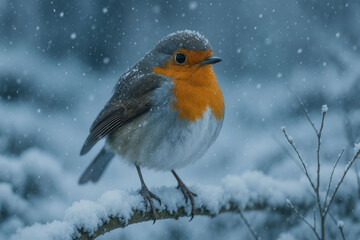 Obraz premium European Robin in Winter Wonderland A Snowy Day