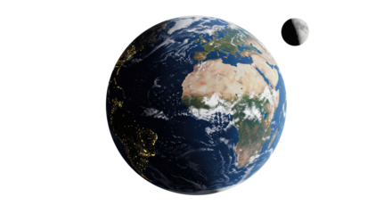 Isolated Earth and Moon Realistic Render from Space