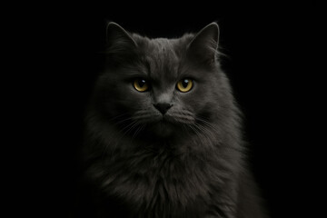 Majestic Gray Cat with Intense Yellow Eyes A Dark Portrait