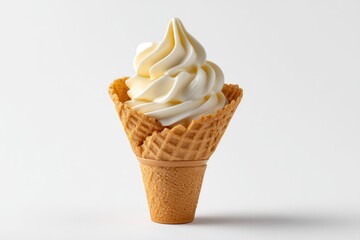 Fototapeta premium Cone with Soft Serve Ice Cream on Plain Background