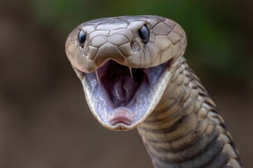 Fototapeta premium Snake Open Mouth Hissing Close Up Portrait Wildlife