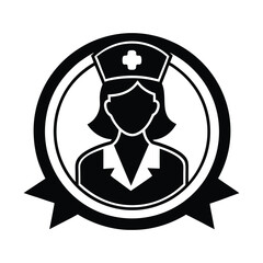 Fototapeta premium Minimalist Nurse Logo Vector Illustration of a Nurse in a Circle with a Ribbon