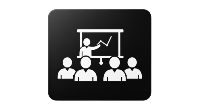 Isolated Presentation Icon with Audience, White on Black
