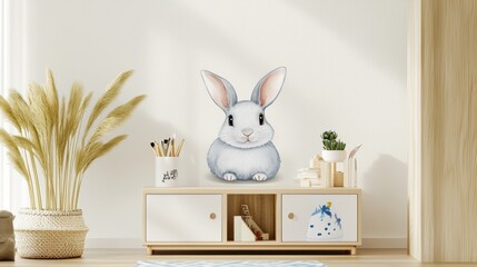 Adorable one-color watercolor rabbit with round belly, gentle lines, and kid-safe design