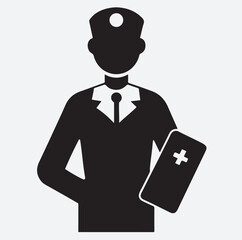 a doctor holding clipboard silhouette vector art illustration