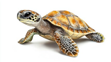 Obraz premium Baby turtle plush illustration with one-color watercolor finish, isolated on white