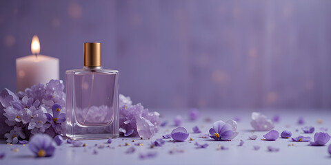 Obraz na płótnie Canvas Lavender Perfume A Luxurious Fragrance Experience with Candles and Flowers