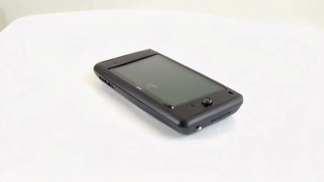 A black Nokia phone is laying on a white table. The phone is turned off and has a black screen