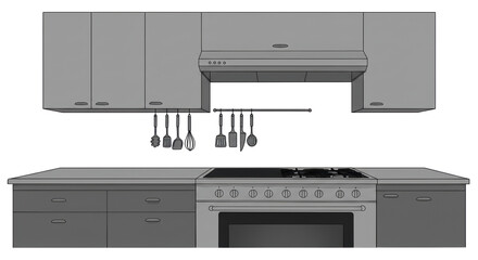 Isolated Kitchen Interior with Stove Sink and Utensils