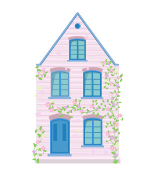 cute house with floral plant decor