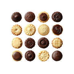 Assorted Delicious Chocolate and Vanilla Butter Cookies, Sweet Treats, Bakery Products, Top View