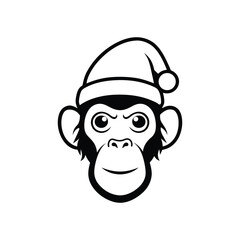 a vector illustration of monkey head with Santa Claus hat on white background.