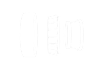 Wireframe Depiction Technical Drawing Simple Line Art Outline Illustration Monochrome Disassembled Exploded Tapered Roller Bearing with Separated Components with Inner Ring, Outer Ring, and Rollers