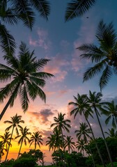 Fototapeta premium Sunset's Embrace: Palm Paradise AI Generated