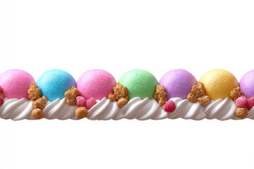 Obraz premium Colorful Ice Cream Scoops with Whipped Cream Border