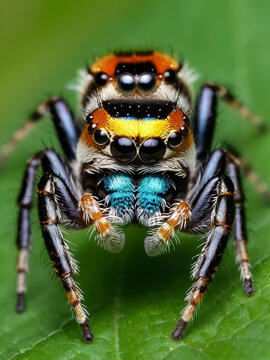 The adult male jumping spider of the genus Frigga is known for its distinctive appearance, often characterized by vibrant colors and intricate patterns on its body.