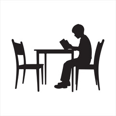 Man Reading Book at Table Silhouette Illustration