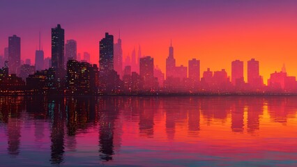 Twilight City Reflections on Water