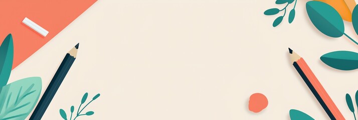 A white background with two pencils and a leafy green background