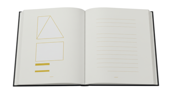 Isolated Open Notebook with Geometric Shapes and Lines