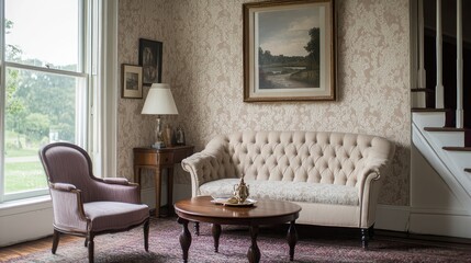 Fototapeta premium A charming antique living room, filled with vintage furnishings.