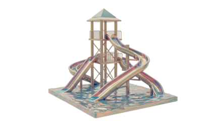 Isolated Iridescent Water Park with Slides