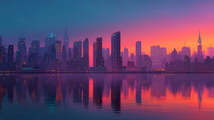 Fototapeta premium Colorful Sky Over Metropolitan Skyline