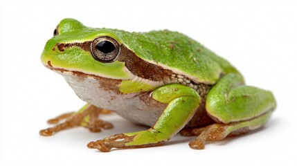 Obraz premium Closeup Green Frog Isolated White Background - Vibrant Wildlife Image
