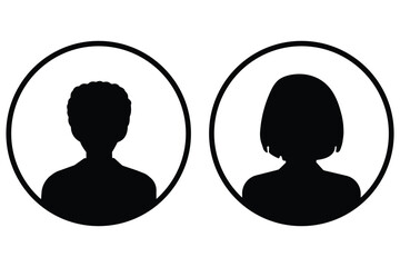 Set of male and female icons. Vector, A vector illustration depicting male and female face silhouettes or icons, serving as avatars or profiles for unknown or anonymous individuals eps 10
