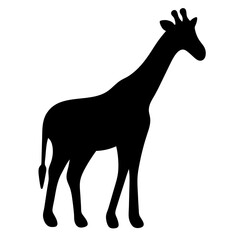 Elegant black silhouette of a giraffe standing against a clean white background