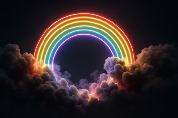 Neon Rainbow Illuminating Dark Clouds