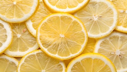 Pattern of fresh lemon slices background. Top view of overlapping lemon slices creating a bright, vibrant citrus texture ideal for food, summer, or freshness-related themes