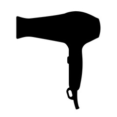 Black silhouette of a hair dryer isolated against a white background