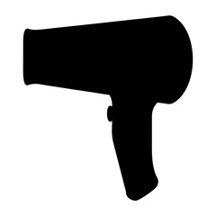 Black silhouette of a hair dryer on a white background surface